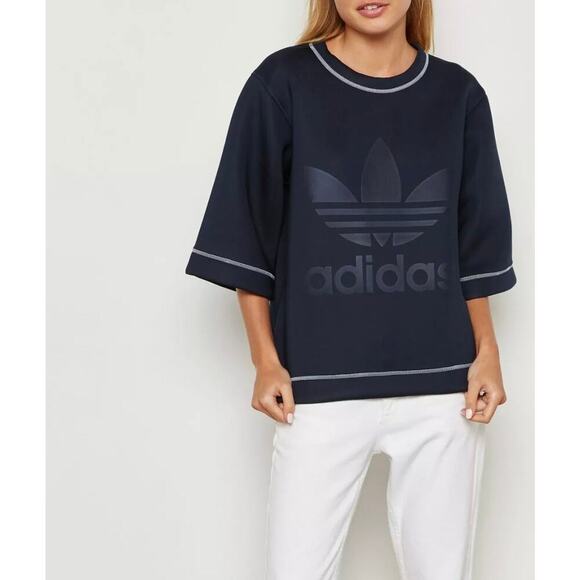 Adidas BR9366 Reversible Sweatshirt Futuristic Top In Navy & White Size Small - Picture 1 of 11